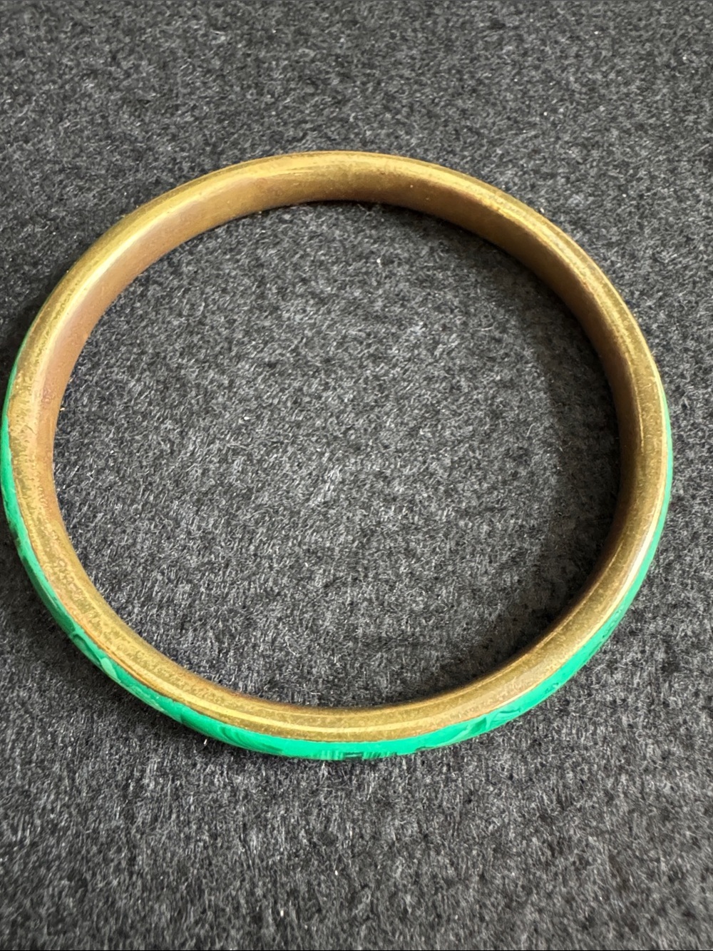 VTG 1970s Malachite Stone Inlay Brass Bangle Bracelet - Picture 4 of 5
